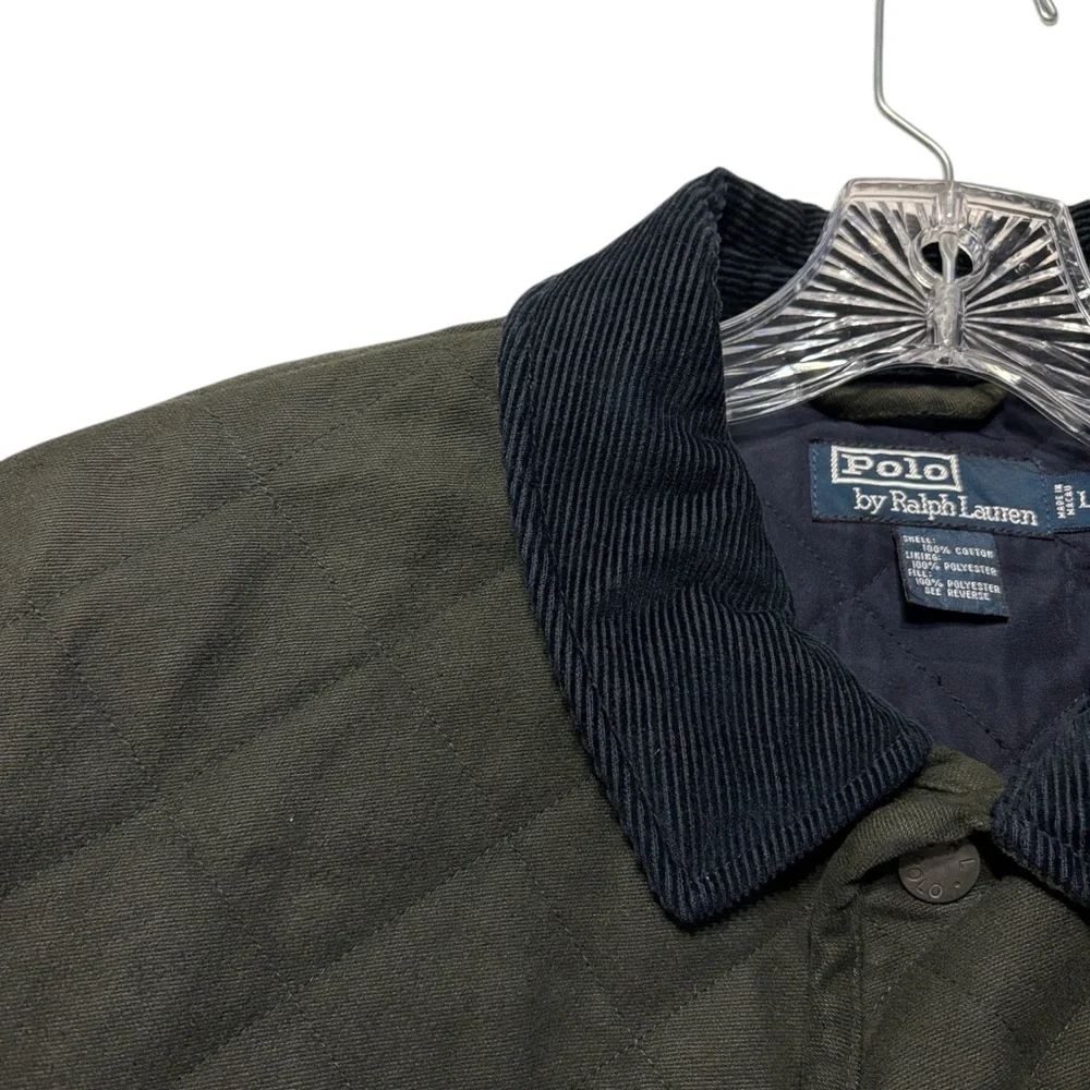 Polo Ralph Lauren Men's Quilted Chore Jacket L Green Navy Corduroy Collar Preppy